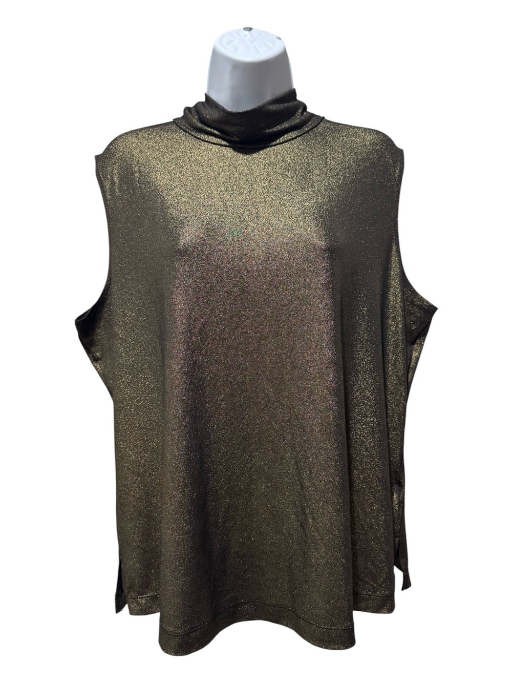 Laura Ashley Metallic Shimmer Sleeveless Top XL Bronze Olive Zip Back